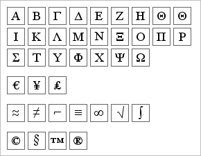 Rendered capital symbol characters corresponding to .